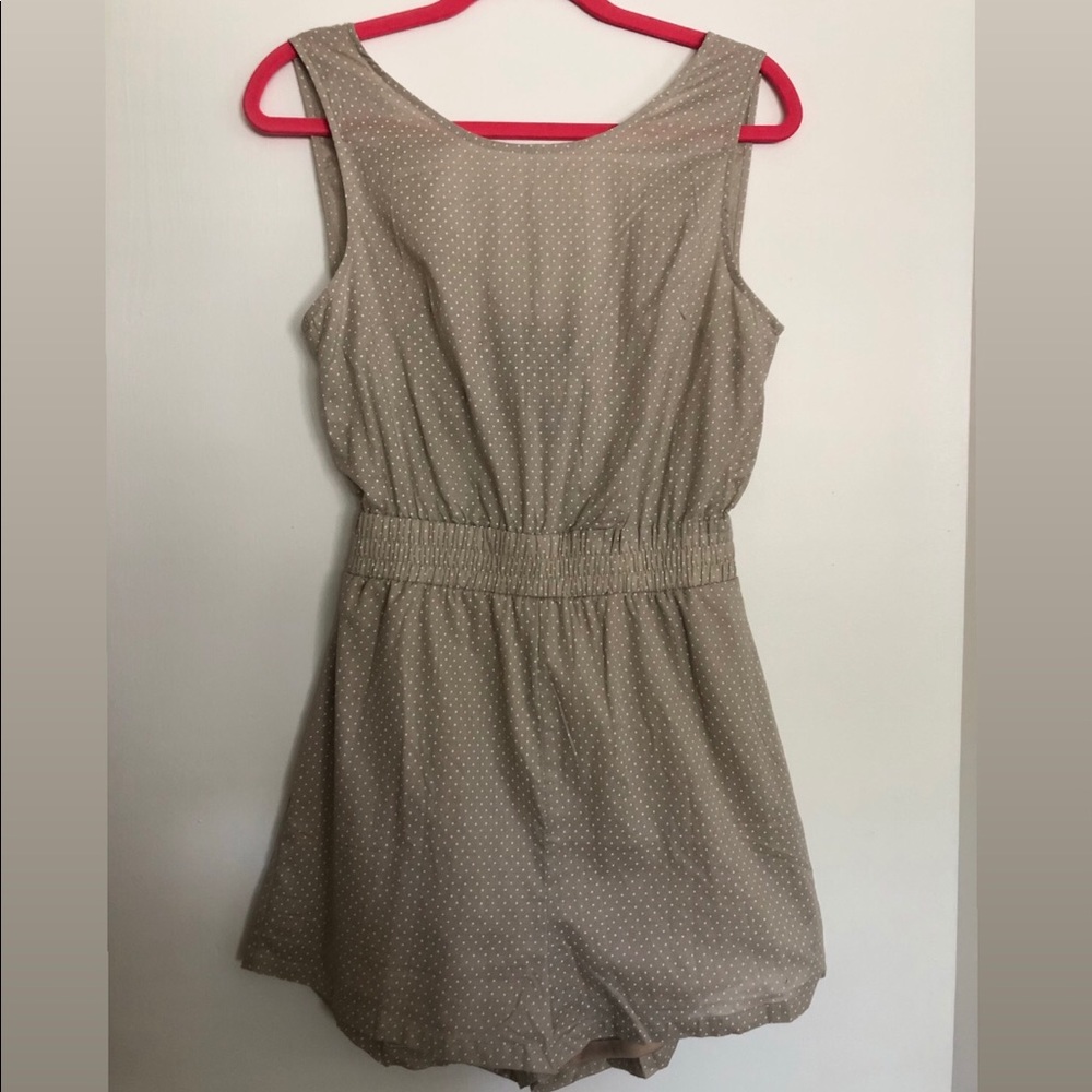 Taupe romper with white polka dots